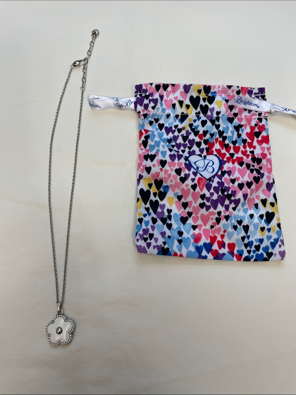 Brighton Silver Flower Necklace with White Enamel Pendant